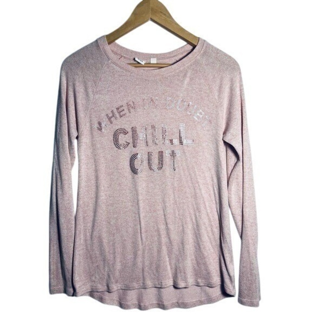 When In Doubt Chill Out Pink Heathered Long Sleeve Casual Top